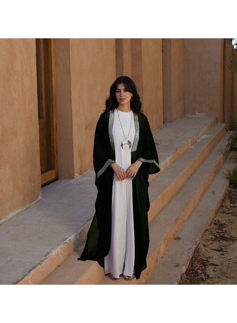 SunSet Kaftan Abaya Silver Embroidered Chiffon Sunset ZYTY - Image 4